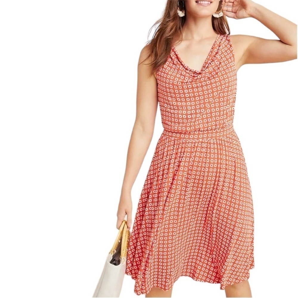 Anthropologie Maeve Brianne Daisy Flower Dress cowl neck small petite N17
